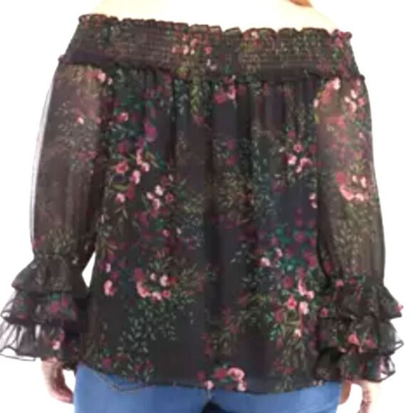 Sheer Dark Floral Print Ruffle Long Sleeve Whimsigoth Boho Womens Top Sz M - Picture 3 of 6
